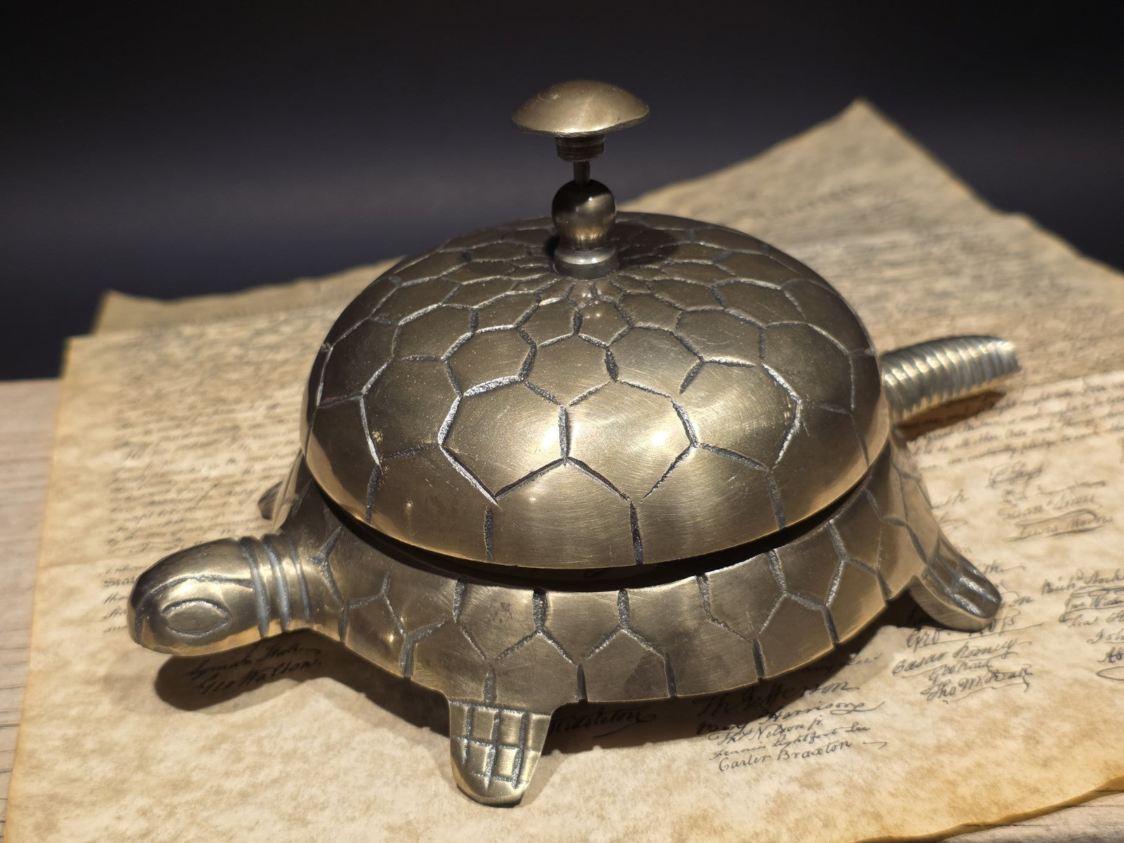 8" Vintage Style Brass Turtle Desk Service or Counter Bell