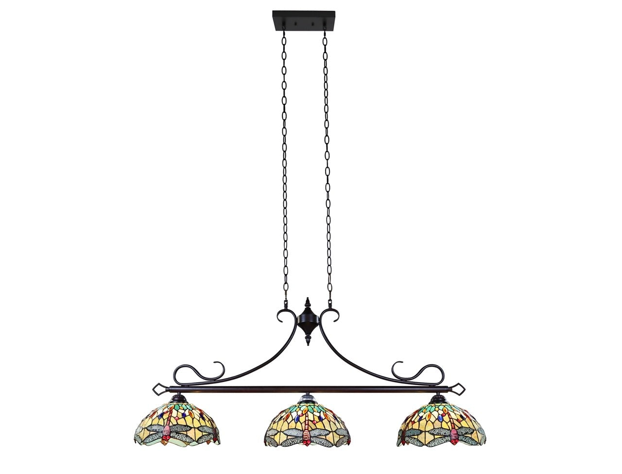 48" Stained Glass 3 light Dragonfly Island Billiard Pendant Light
