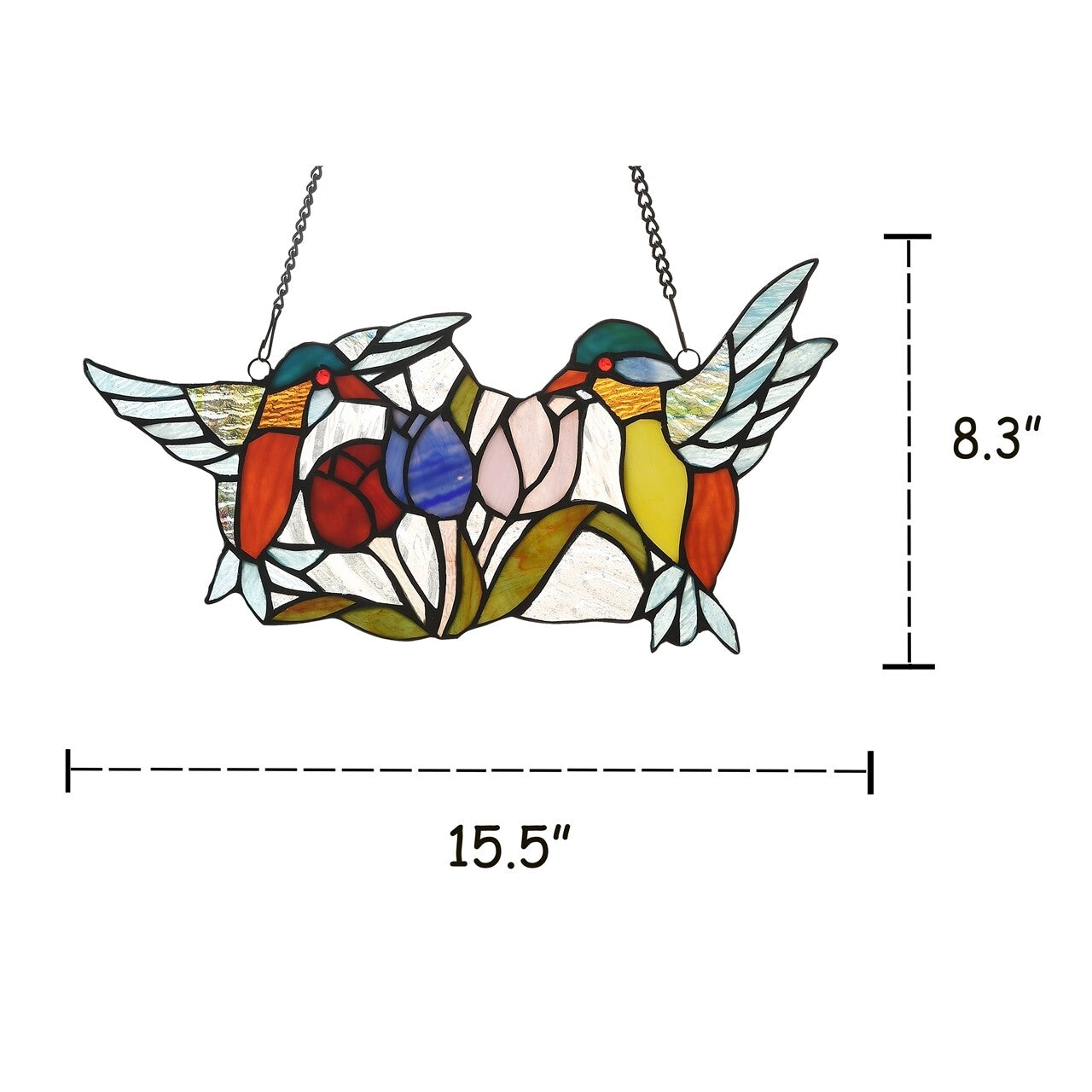 15.5 " Humming Bird Stained Glass Window Hanging Panel Suncatcher