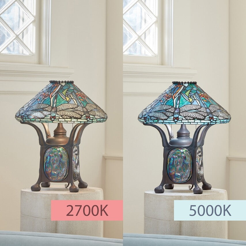 21.5" Blue Stained Glass Dragonfly Turtleback Table Lamp