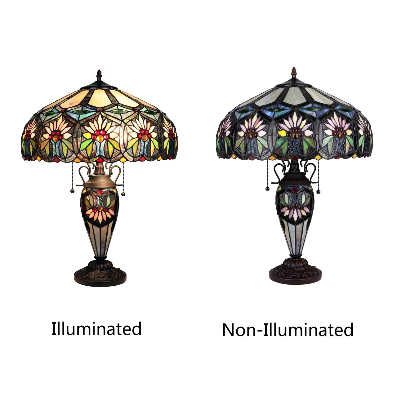 24" Antique Vintage Style Stained Glass Lighted Base Table Lamp