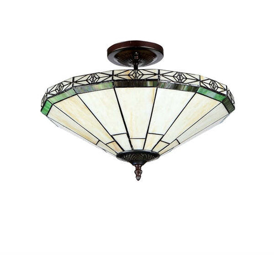 15.9" Vintage Style Mission Stained Glass Semi Flush Ceiling Uplight