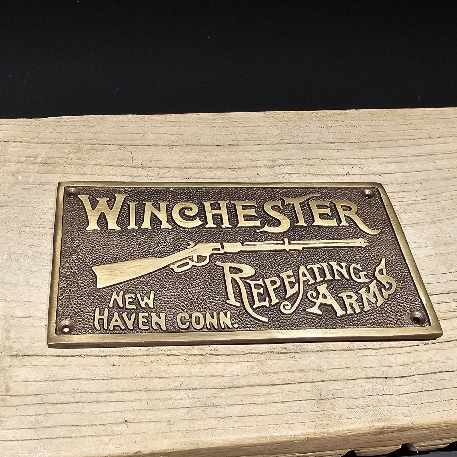 6 5/8" Antique Vintage Style Brass Winchester Plaque Sign