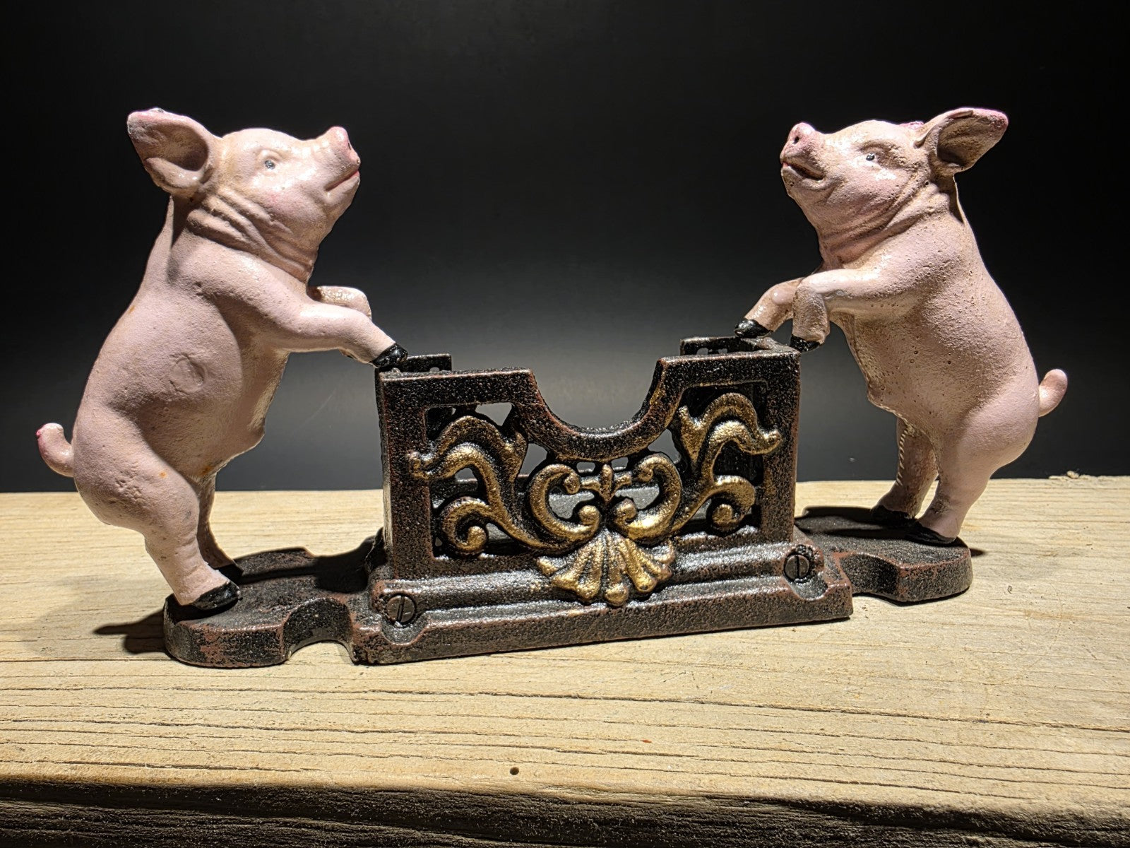 Antique Style Cast Iron Country Pink Pig Cast Iron Business Card Holder