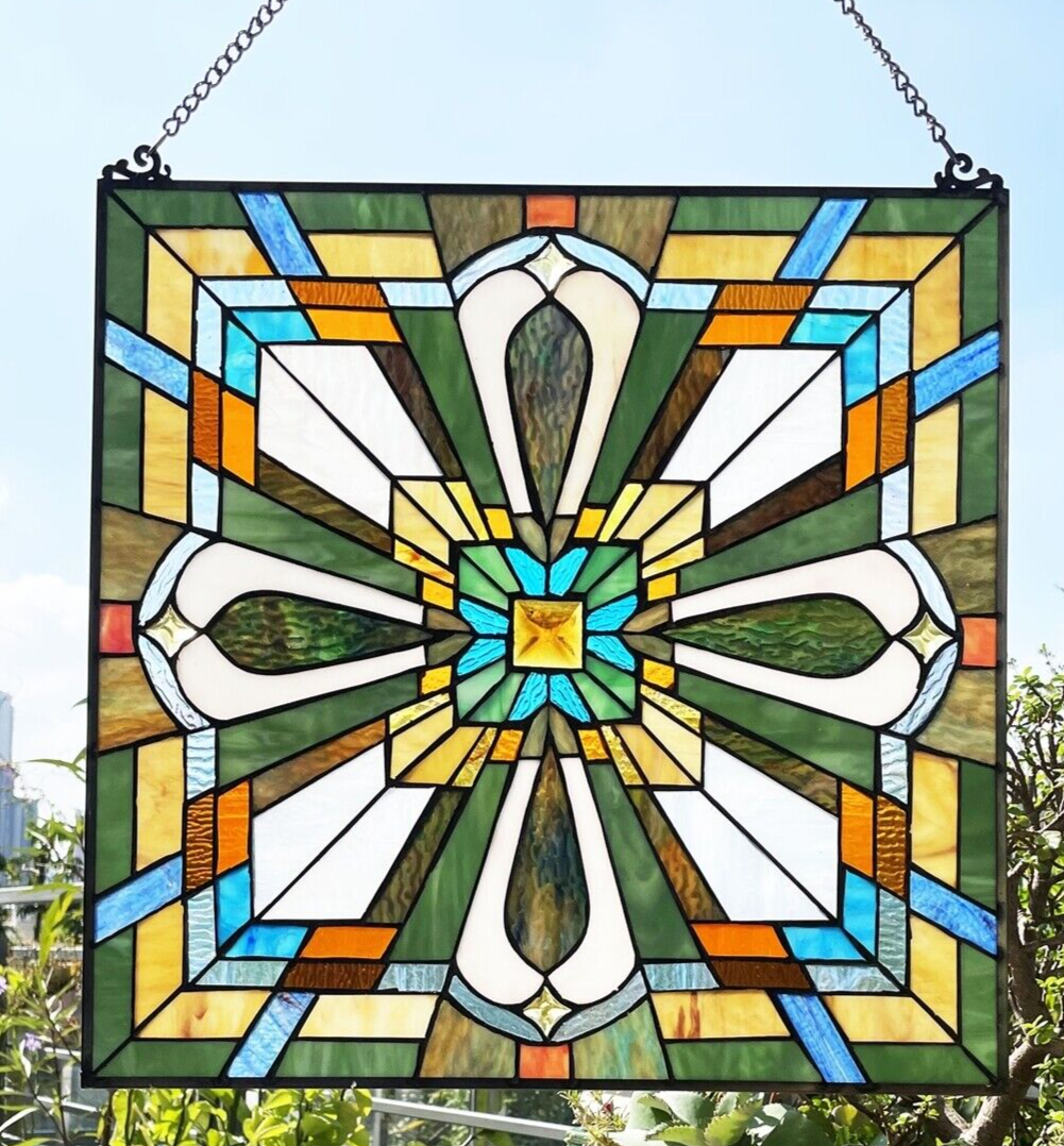 20" Square Panel Stained Glass Window Hanging Panel Suncatcher