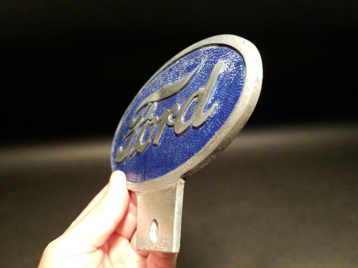 Antique Vintage Style Cast Aluminum Ford Car License Plate Fob Topper