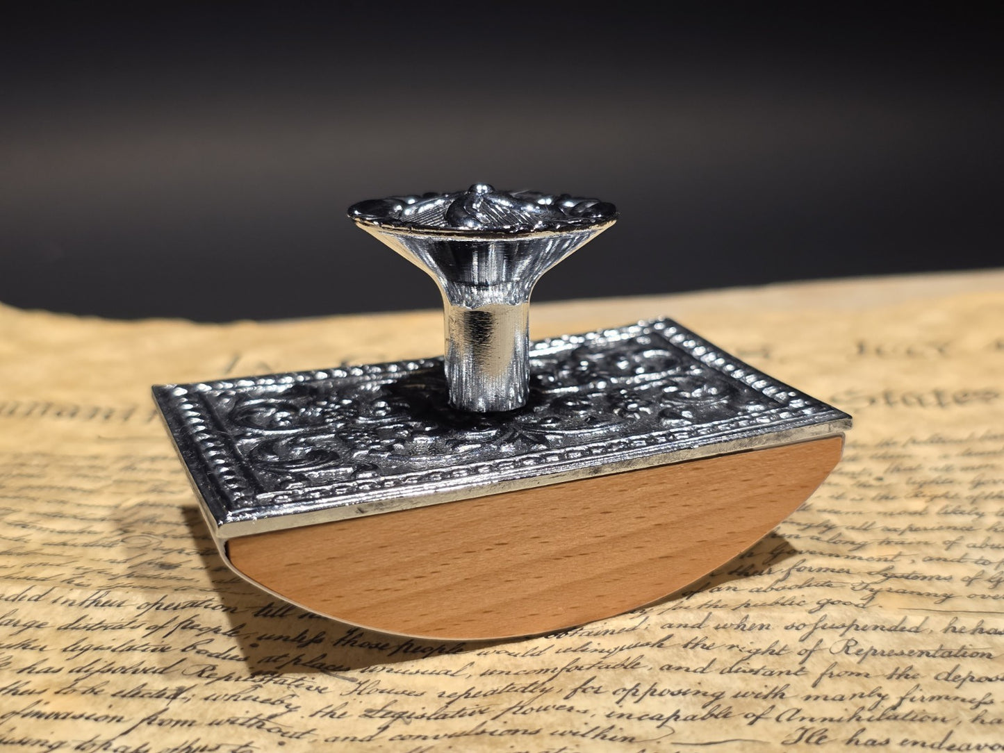 4" Antique Style Silver Metal & Wood Ink Blotter