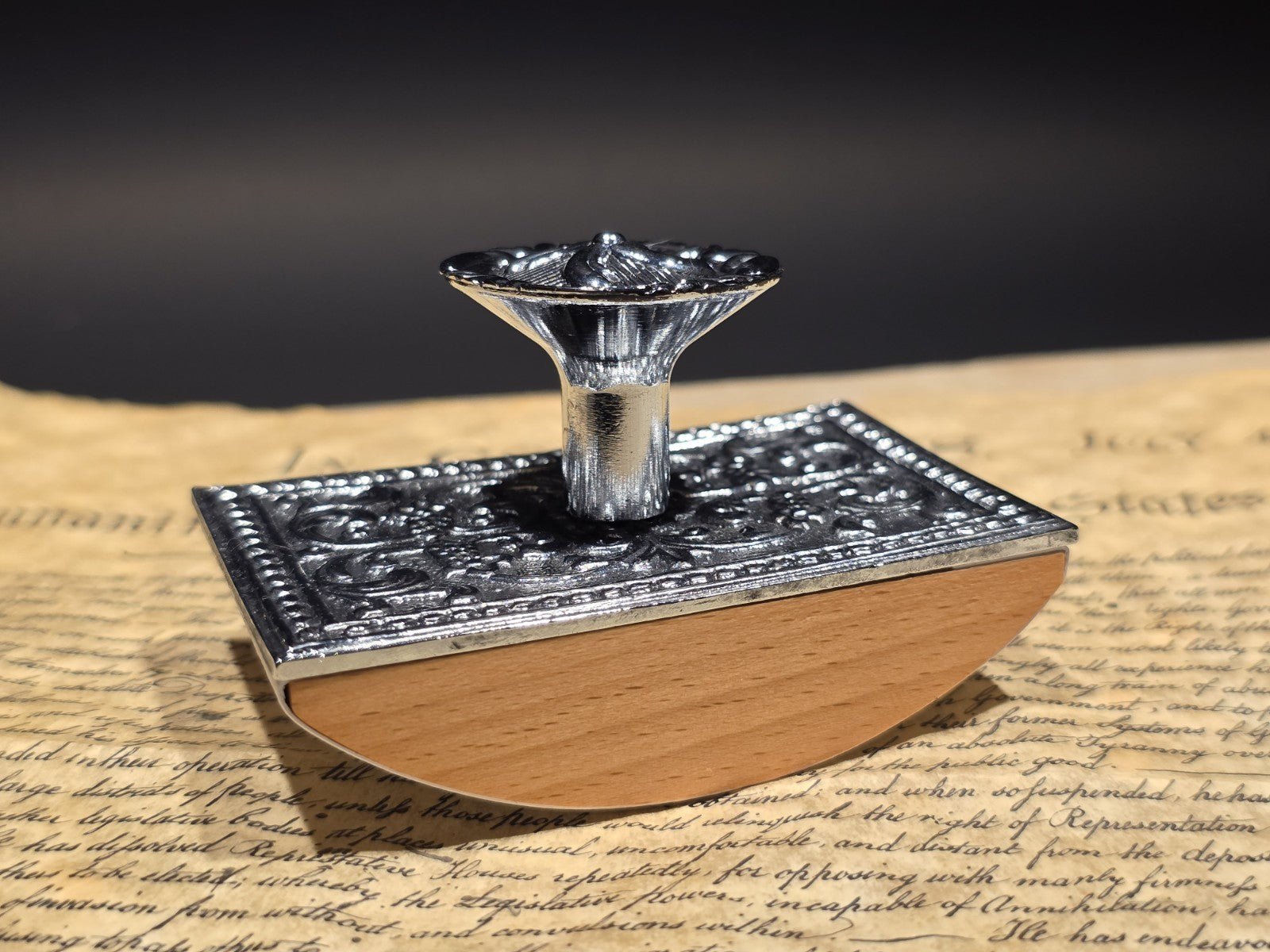 4" Antique Style Silver Metal & Wood Ink Blotter
