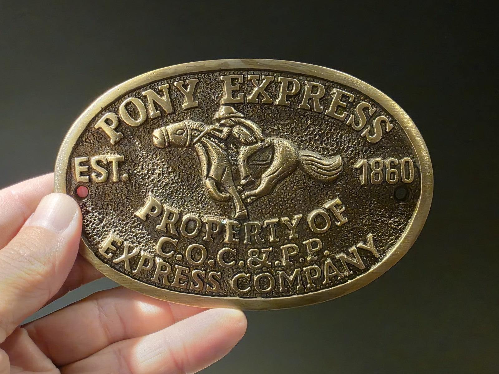 5" Antique Vintage Style Brass Pony Express Oval Plaque
