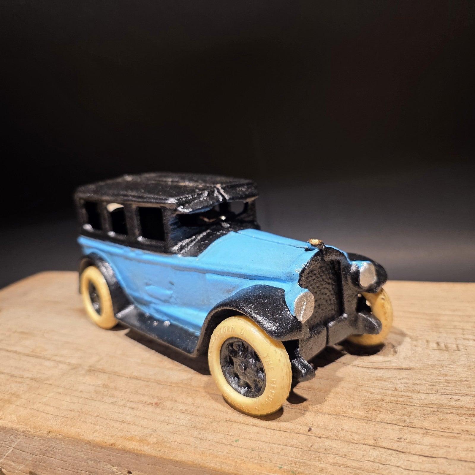 8" Antique Vintage Style Blue Cast Iron Toy Race Car