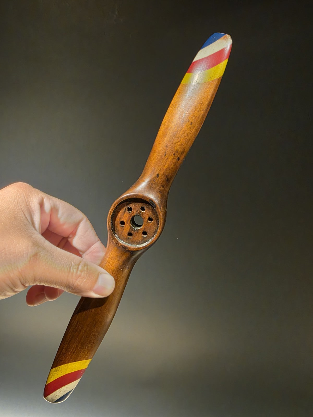 12" Miniature Bleriot Carved Mahogany Wood Airplane Propeller