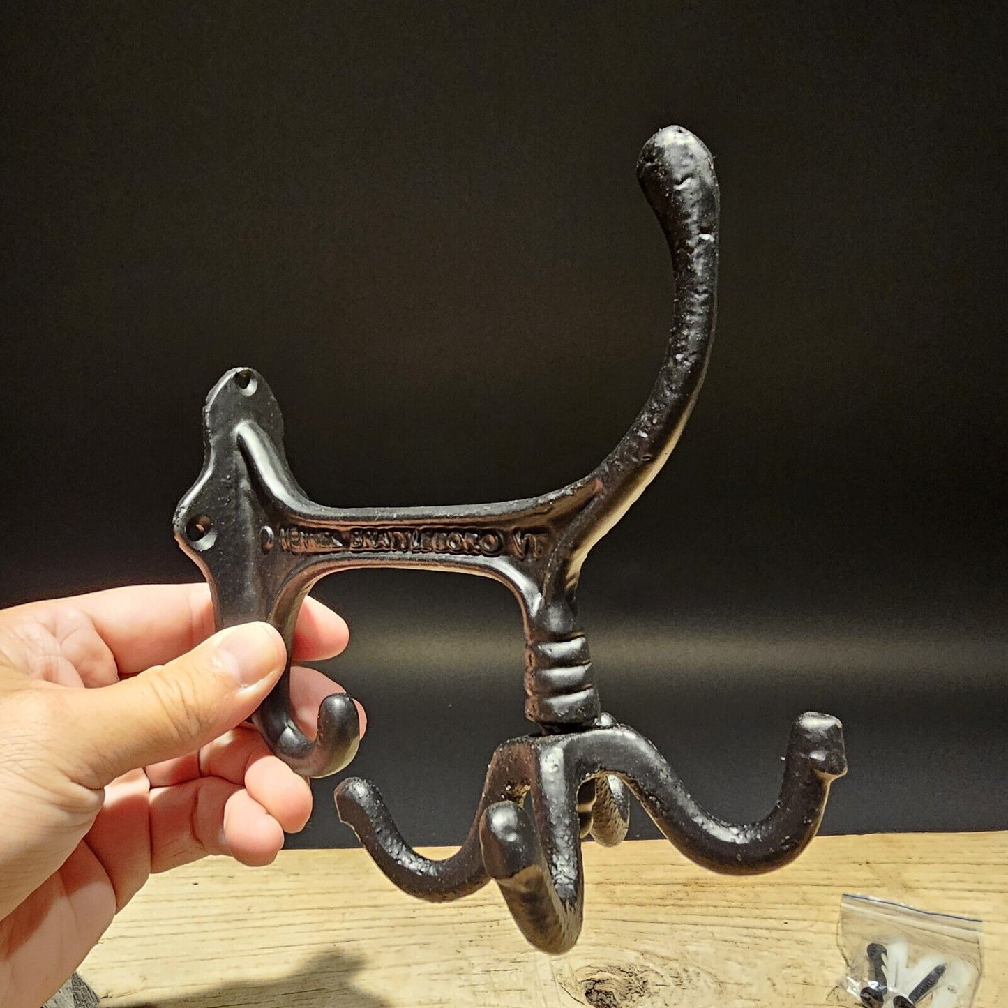 Antique Vintage Style BLACK Cast Iron Hook Rotating Spinning Coat Hanger