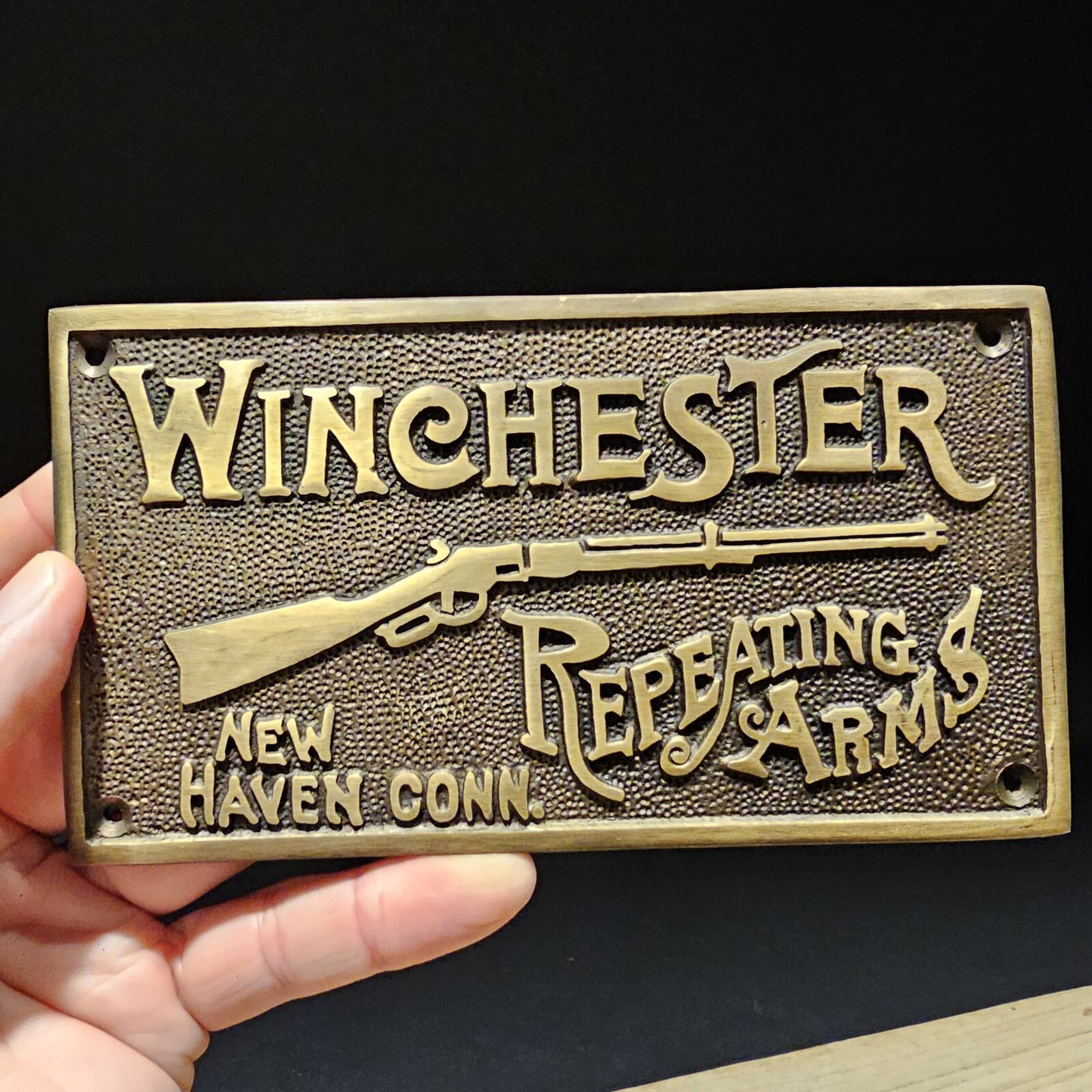 6 5/8" Antique Vintage Style Brass Winchester Plaque Sign