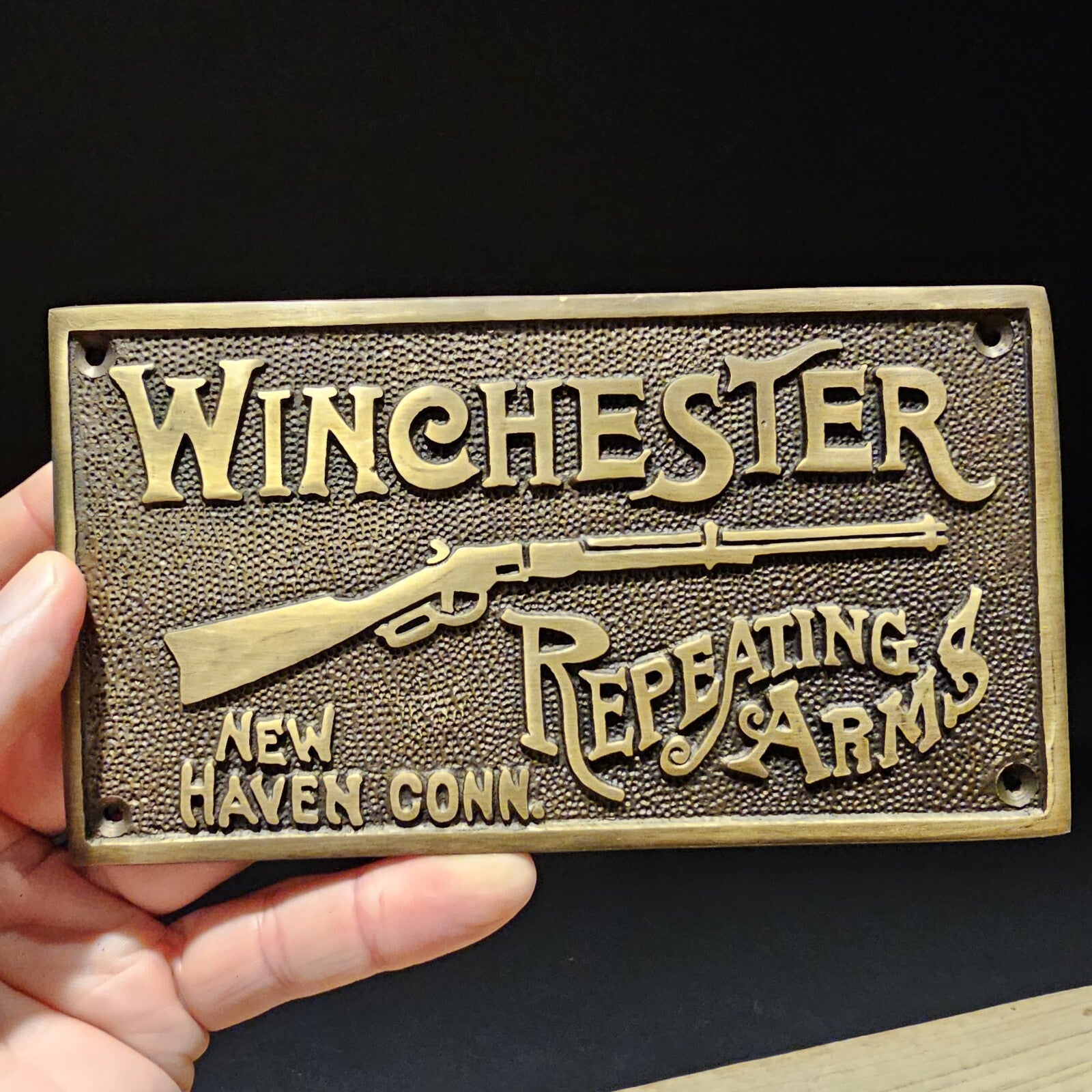 6 5/8" Antique Vintage Style Brass Winchester Plaque Sign