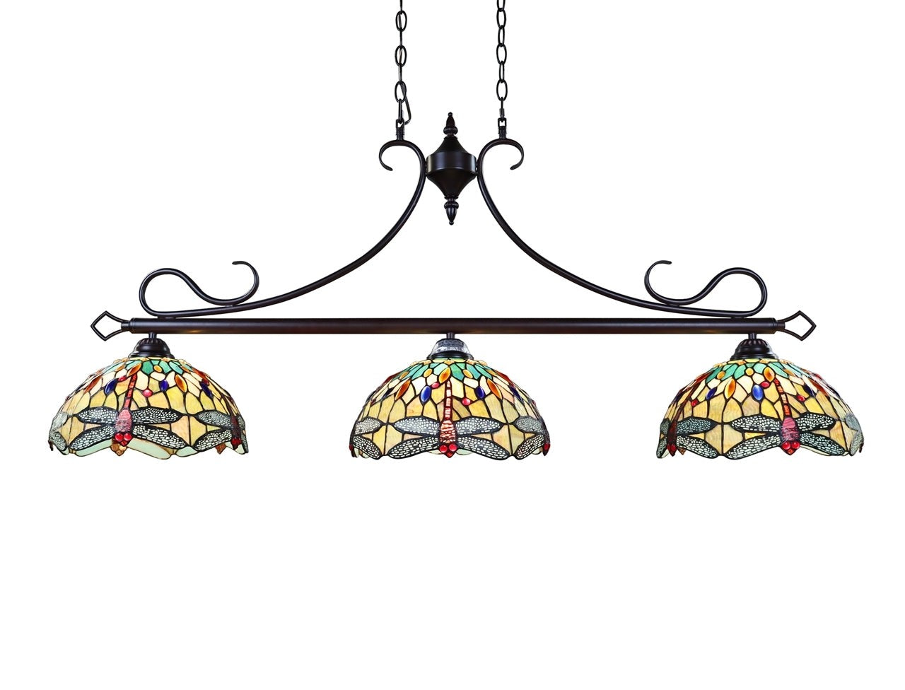 48" Stained Glass 3 light Dragonfly Island Billiard Pendant Light