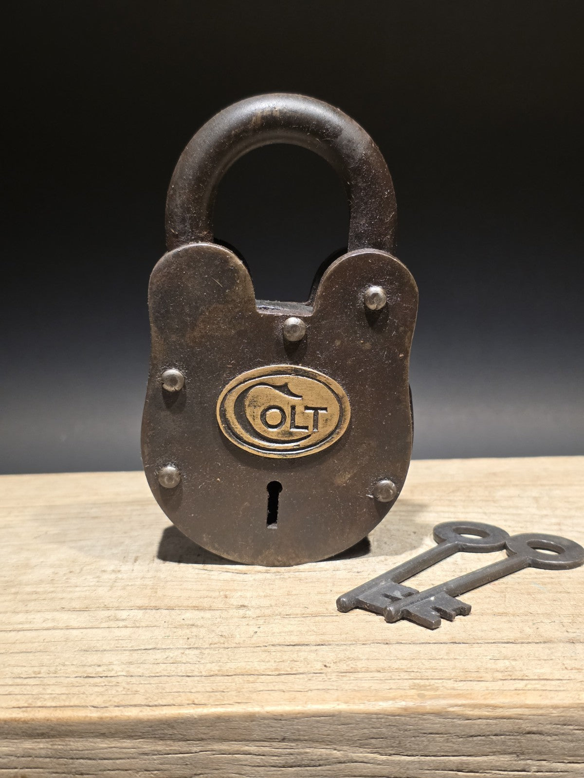 5" Antique Vintage Style Cast Iron Colt Firearms Ammo Box Padlock Lock