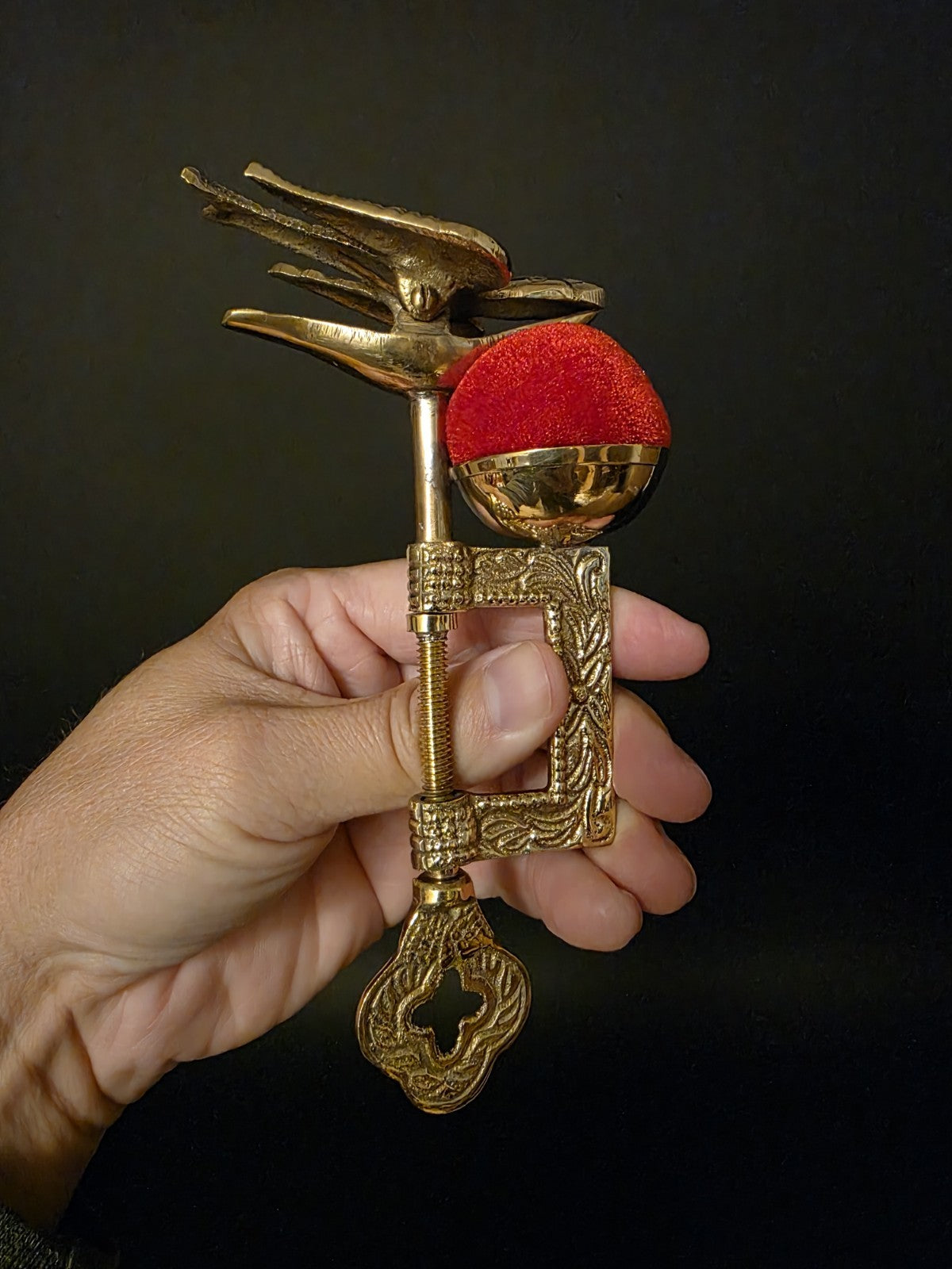 6" Brass Eagle Sewing Clamp Pin Cushion