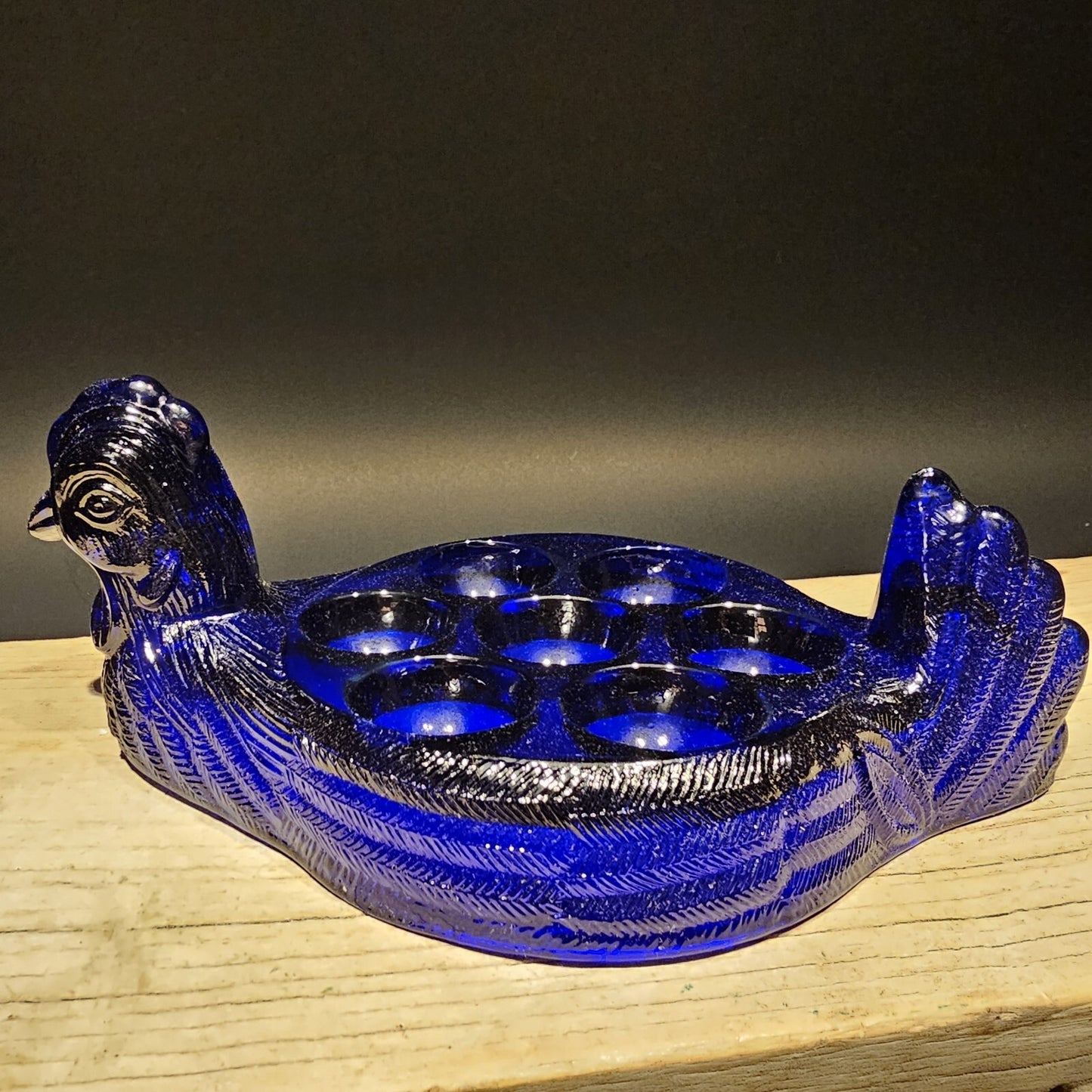 Vintage Antique Style Cobalt Blue Depression Glass Nesting Chicken Egg Holder