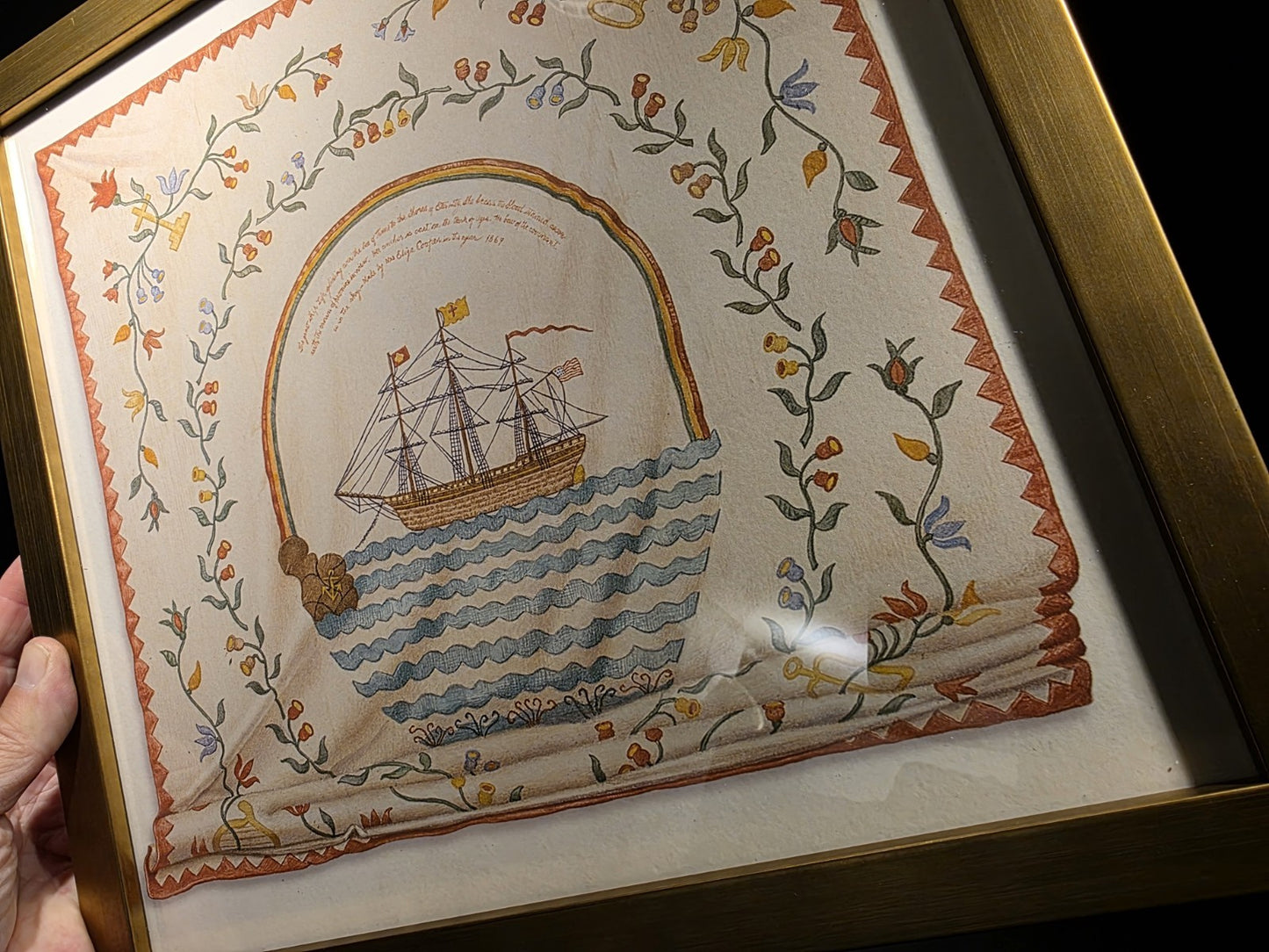 12x12 Vintage Style Ship Sampler Framed PRINT