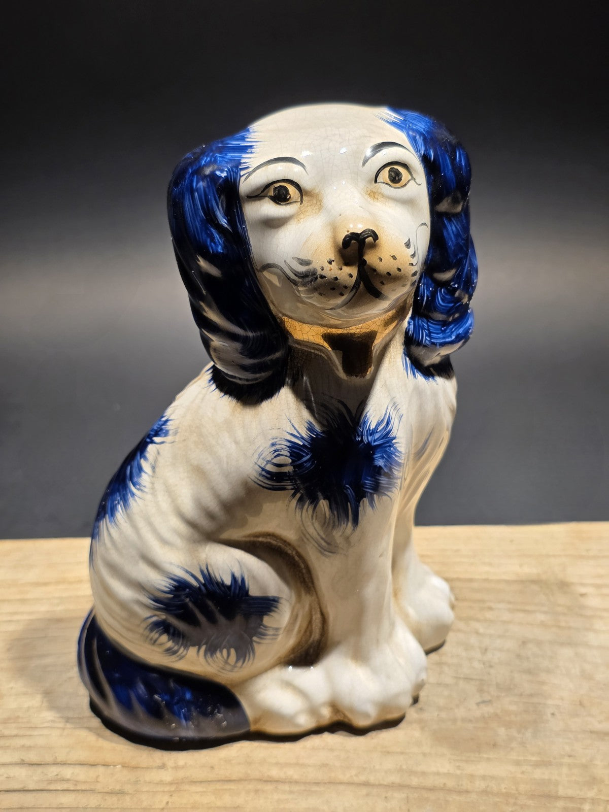 8" Antique Vintage Style Blue Staffordshire Spaniel Dog Figurine