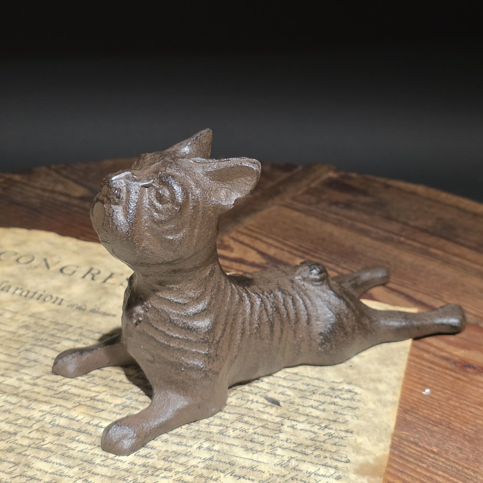 Cast Iron French Bulldog Doorstop – Vintage Style Reclining Dog Rust/Black