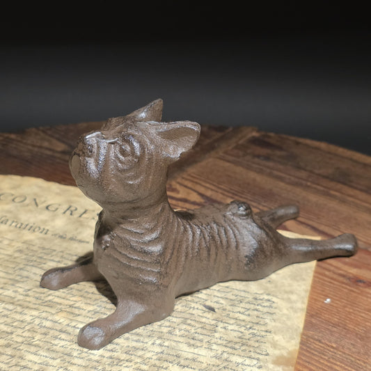 Cast Iron French Bulldog Doorstop – Vintage Style Reclining Dog Rust/Black