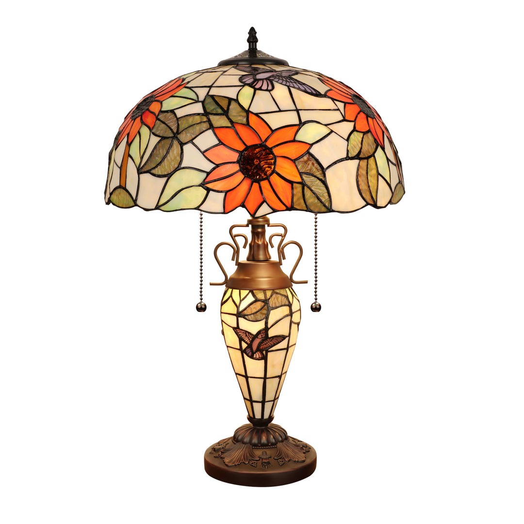 24.21" Antique Vintage Style Stained Glass Sunflower Lighted Base Table Lamp