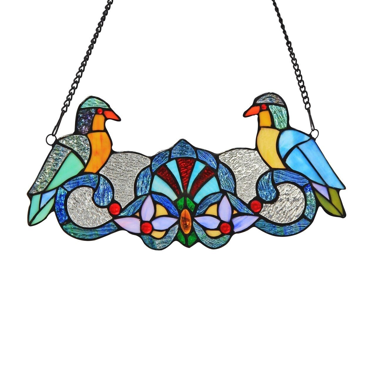 15.7" Folk Art Bird Stained Glass Window Hanging Panel Suncatcher