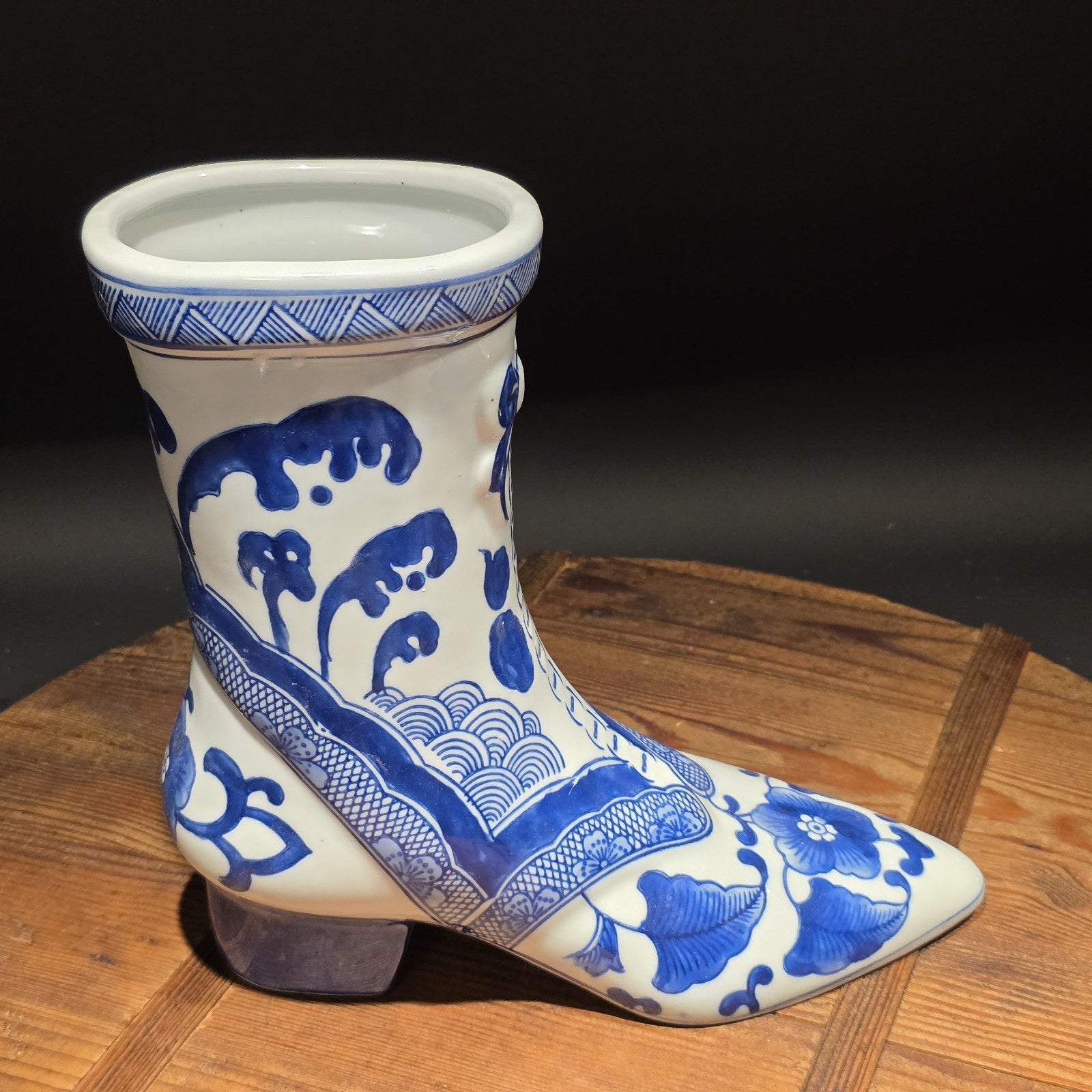 Blue And White Victorian Boot Vase/ Planter