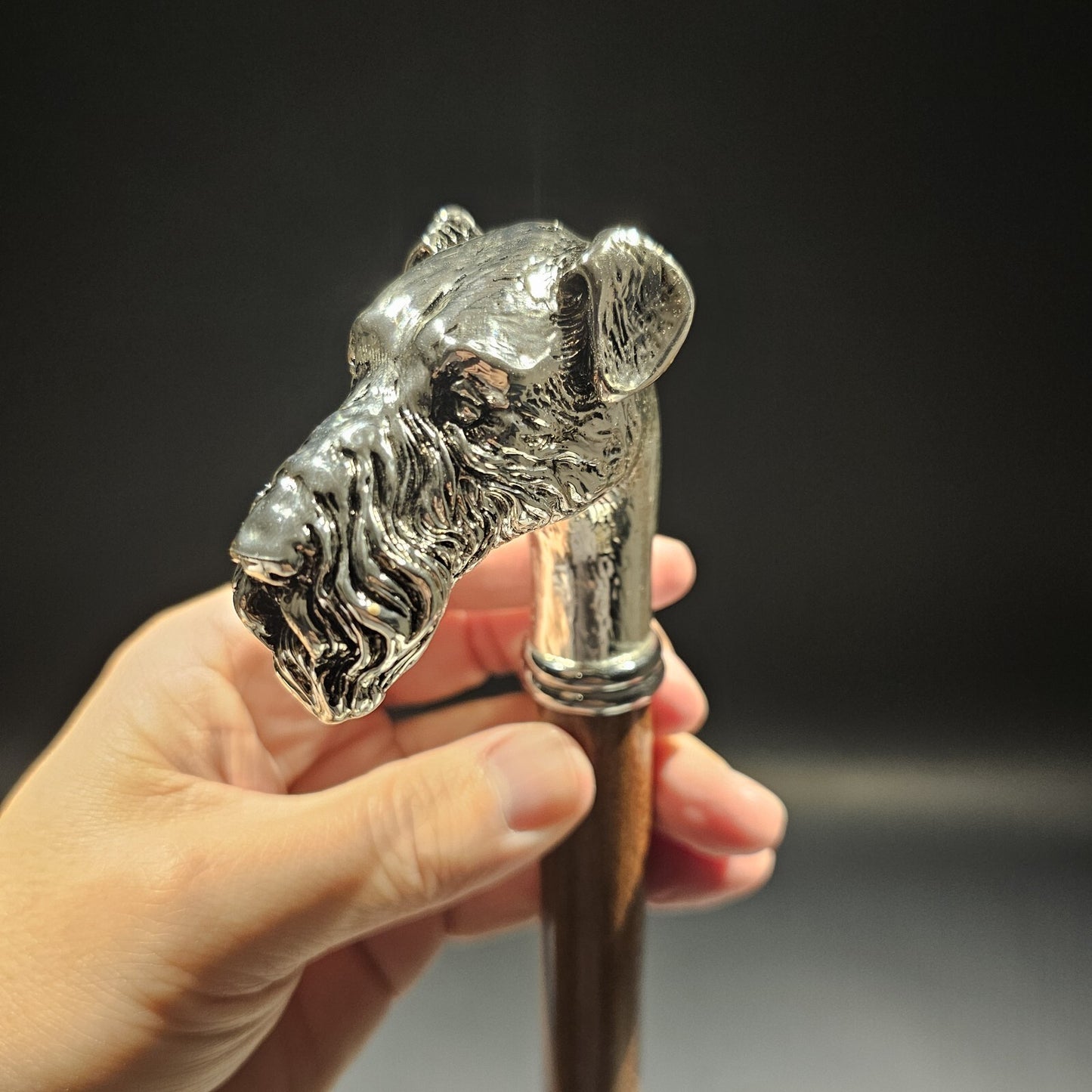 36" Antique Style Fox Terrier Dog Head Walking Stick Cane