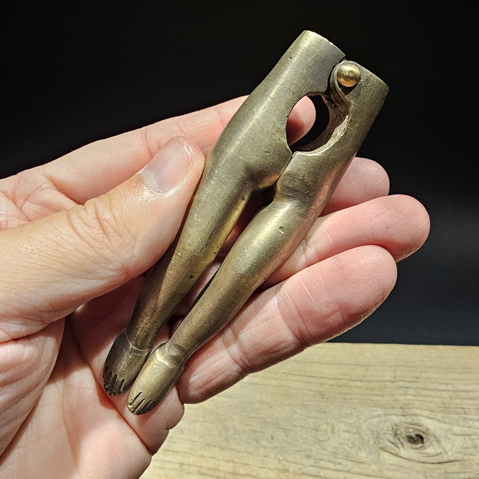 4" Antique Vintage Style Brass Risque Lady Legs Nut Cracker