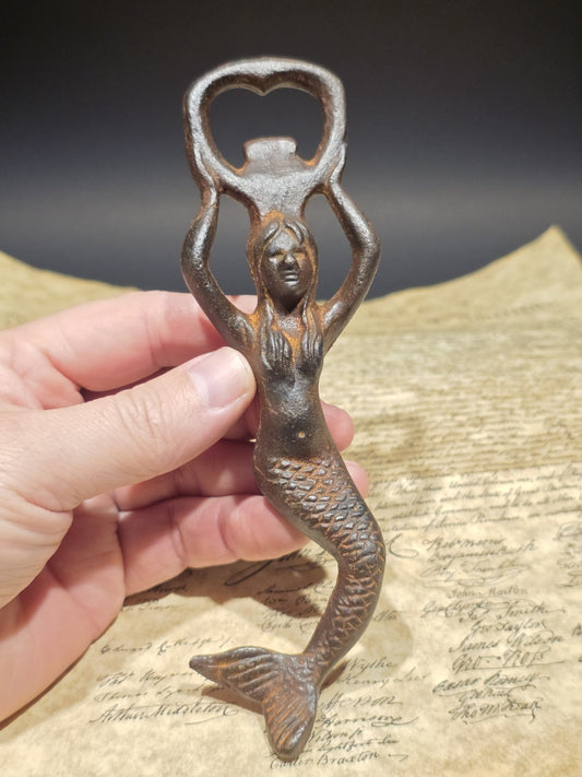 7" Vintage Style Cast Iron Mermaid Bottle Opener Coastal Bar Tool