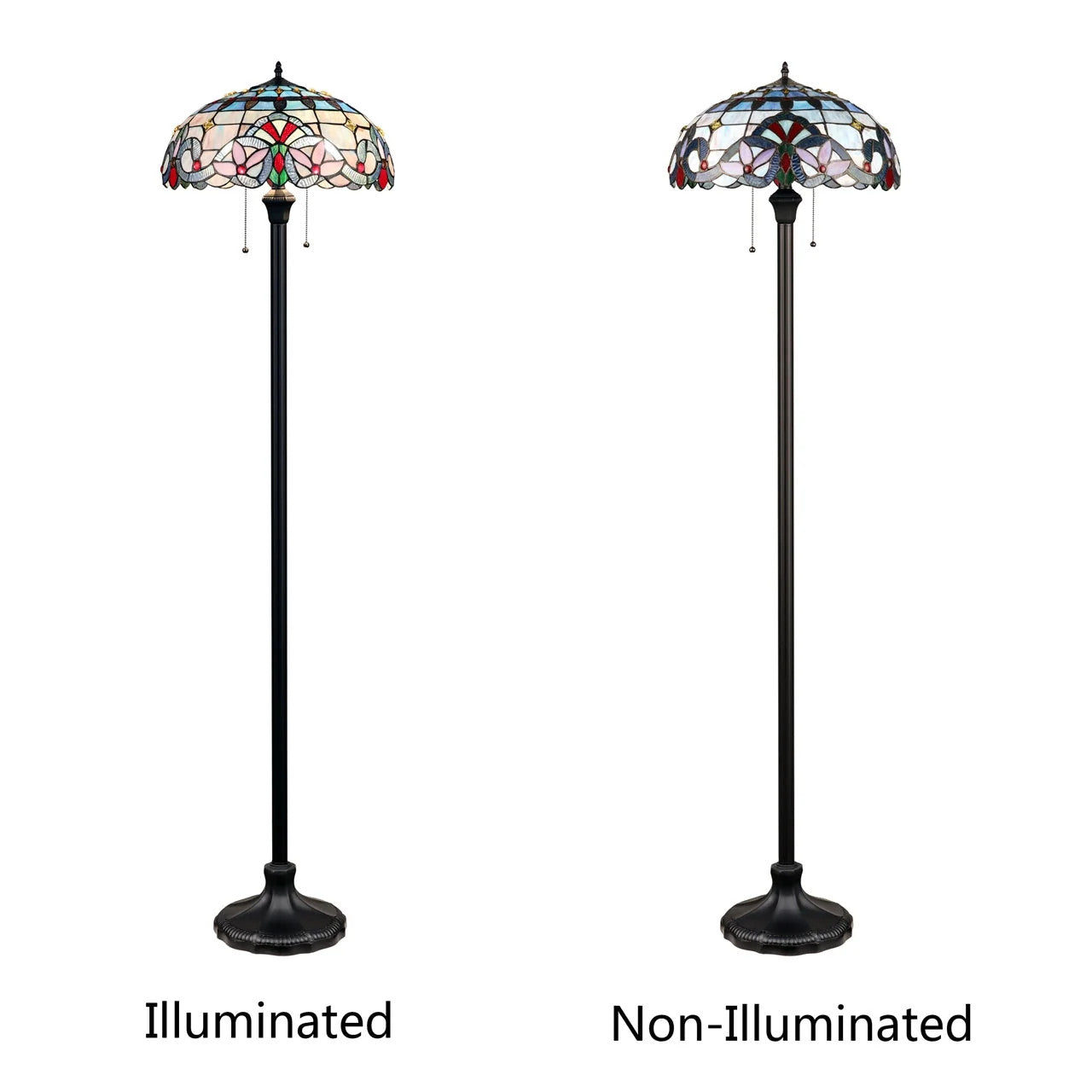 67.3" Antique Vintage Style Stained Glass Floor Lamp