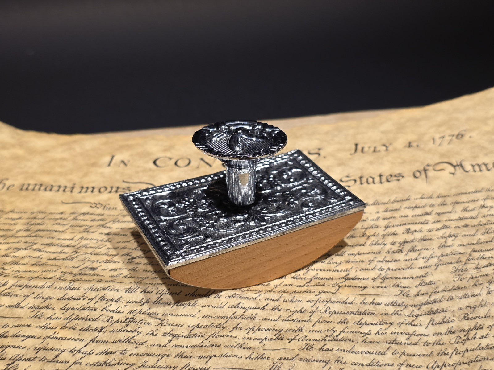 4" Antique Style Silver Metal & Wood Ink Blotter