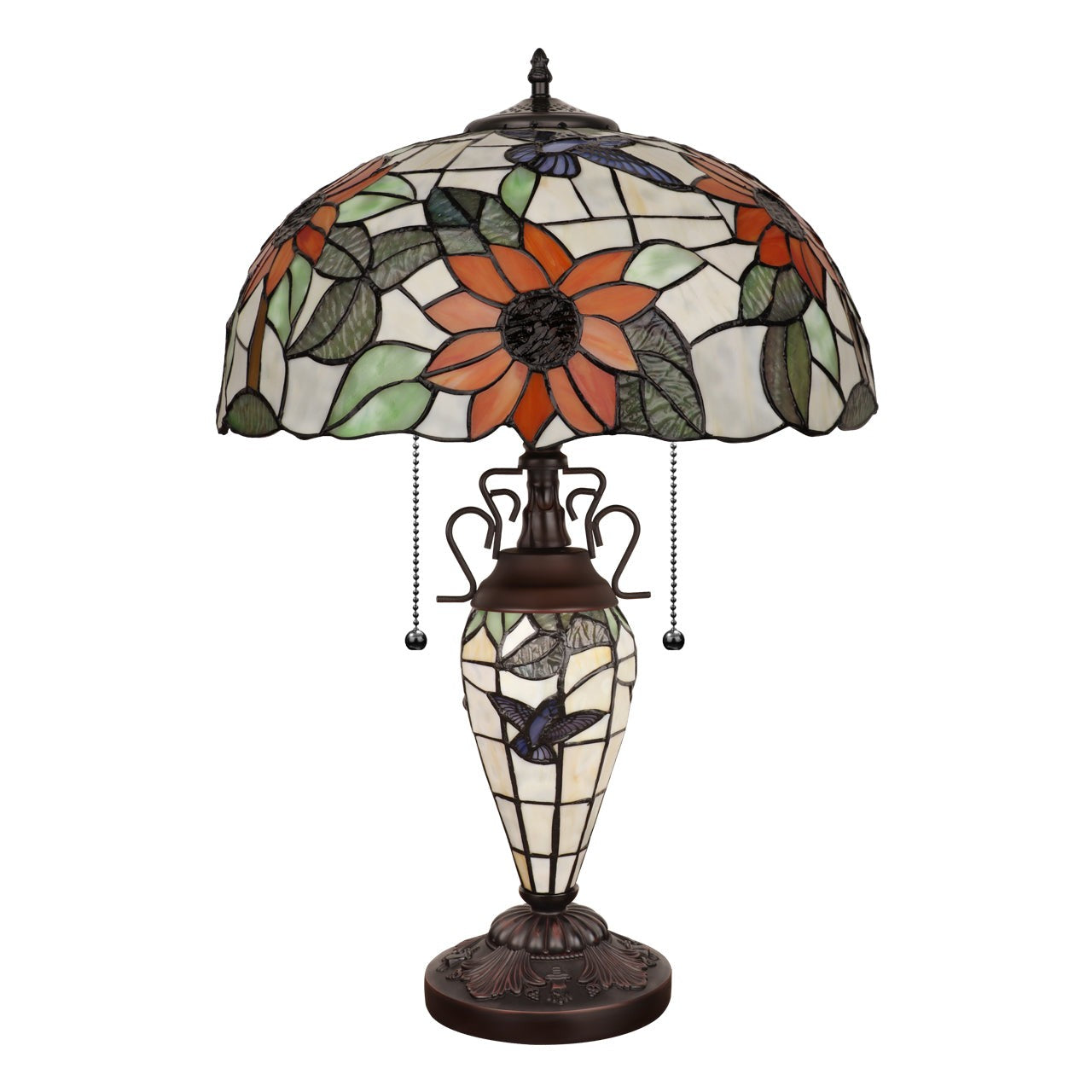 24.21" Antique Vintage Style Stained Glass Sunflower Lighted Base Table Lamp
