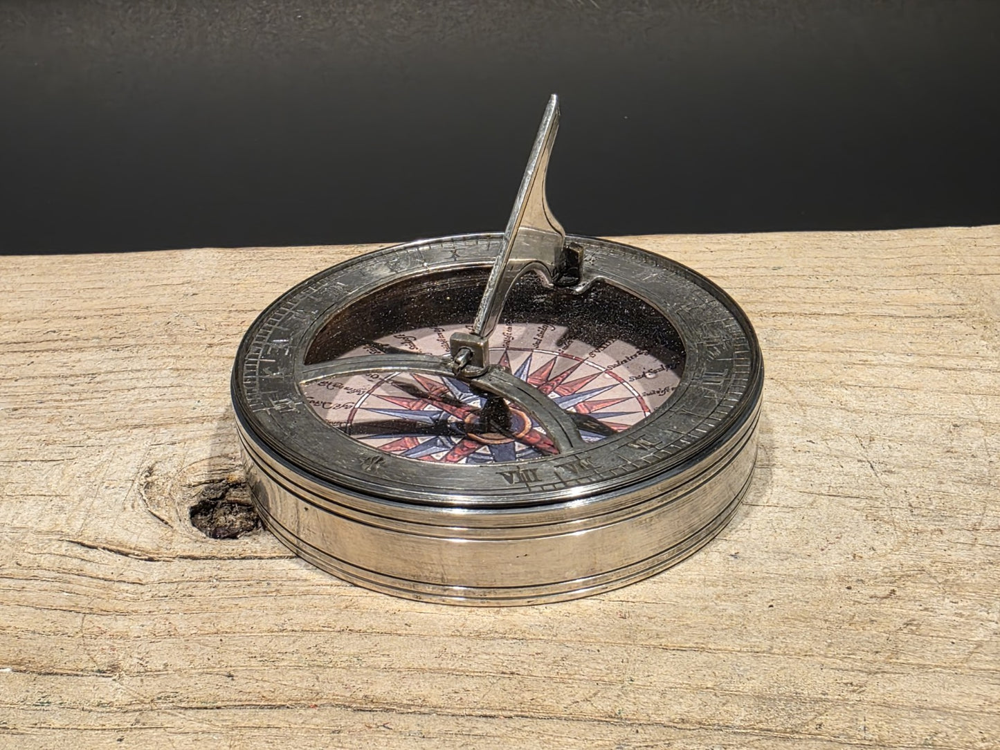 Antique Style Silver Plated Bronze Sundial Compass