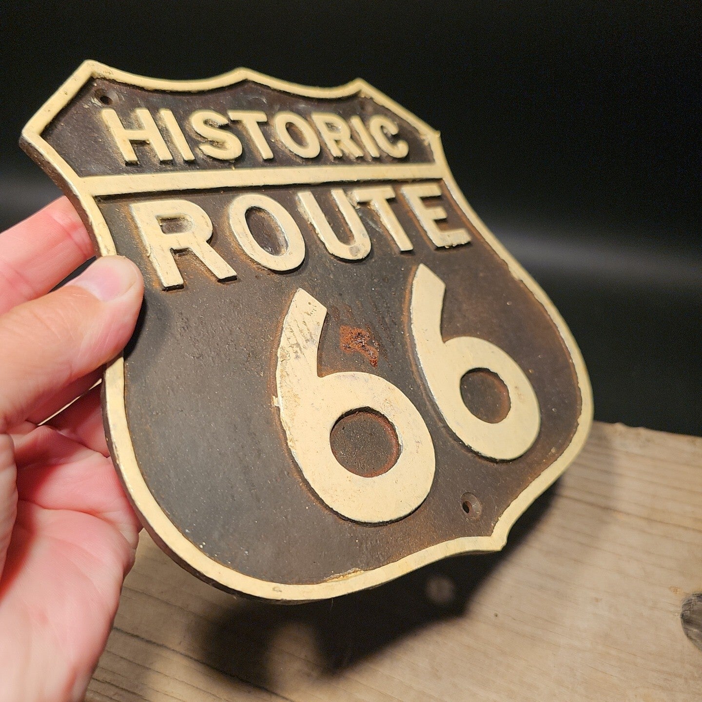 Antique Vintage Style Cast Iron Historic Route 66 Plaque Sign