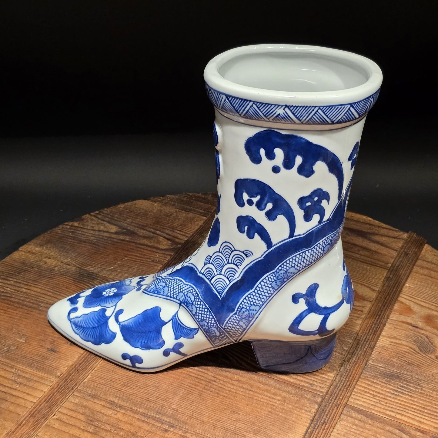 Blue And White Victorian Boot Vase/ Planter