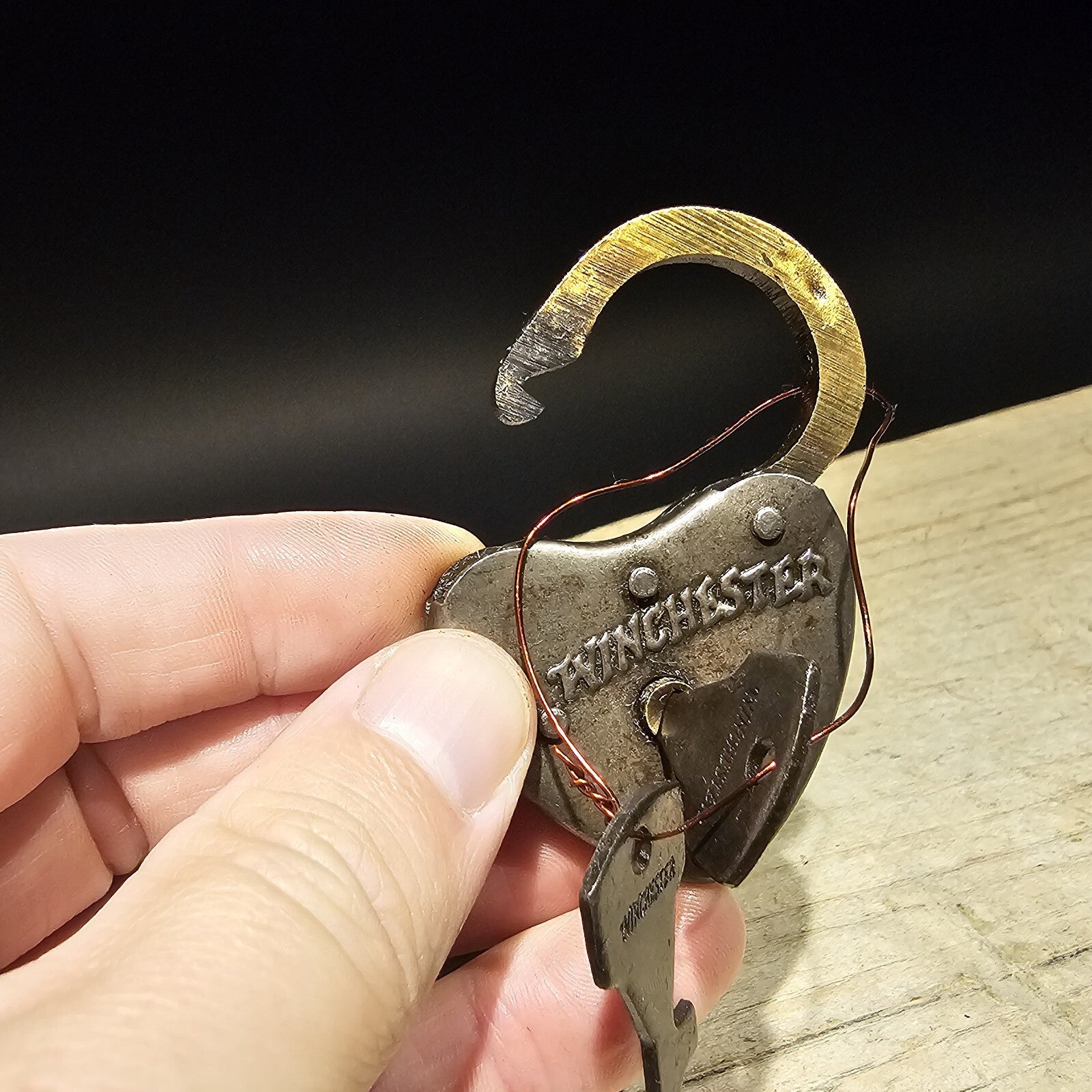 Antique Vintage Style Brass Winchester Firearms Ammo Box Padlock Lock & Key