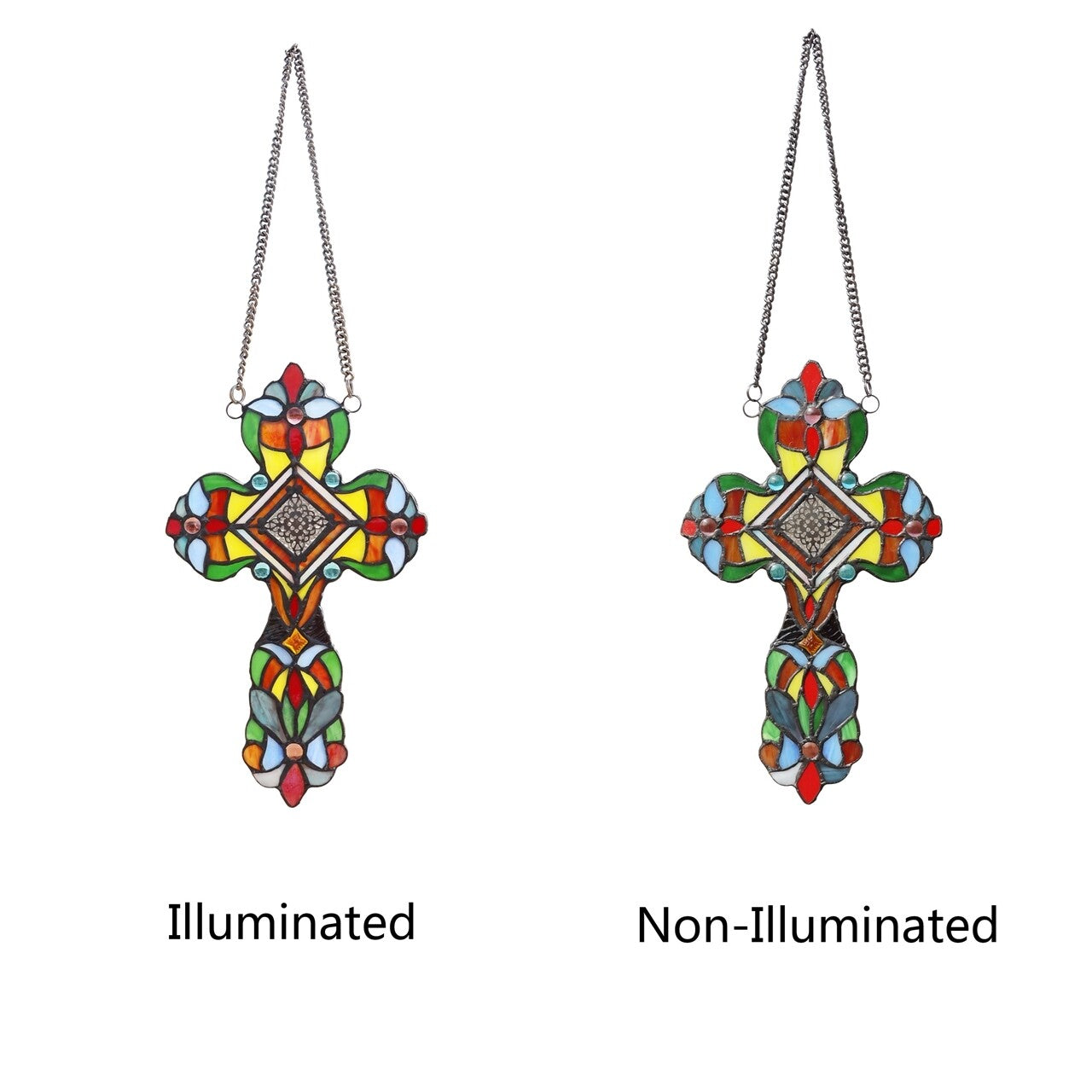 13" Stained Glass Cross Window Hanging Panel Suncatcher