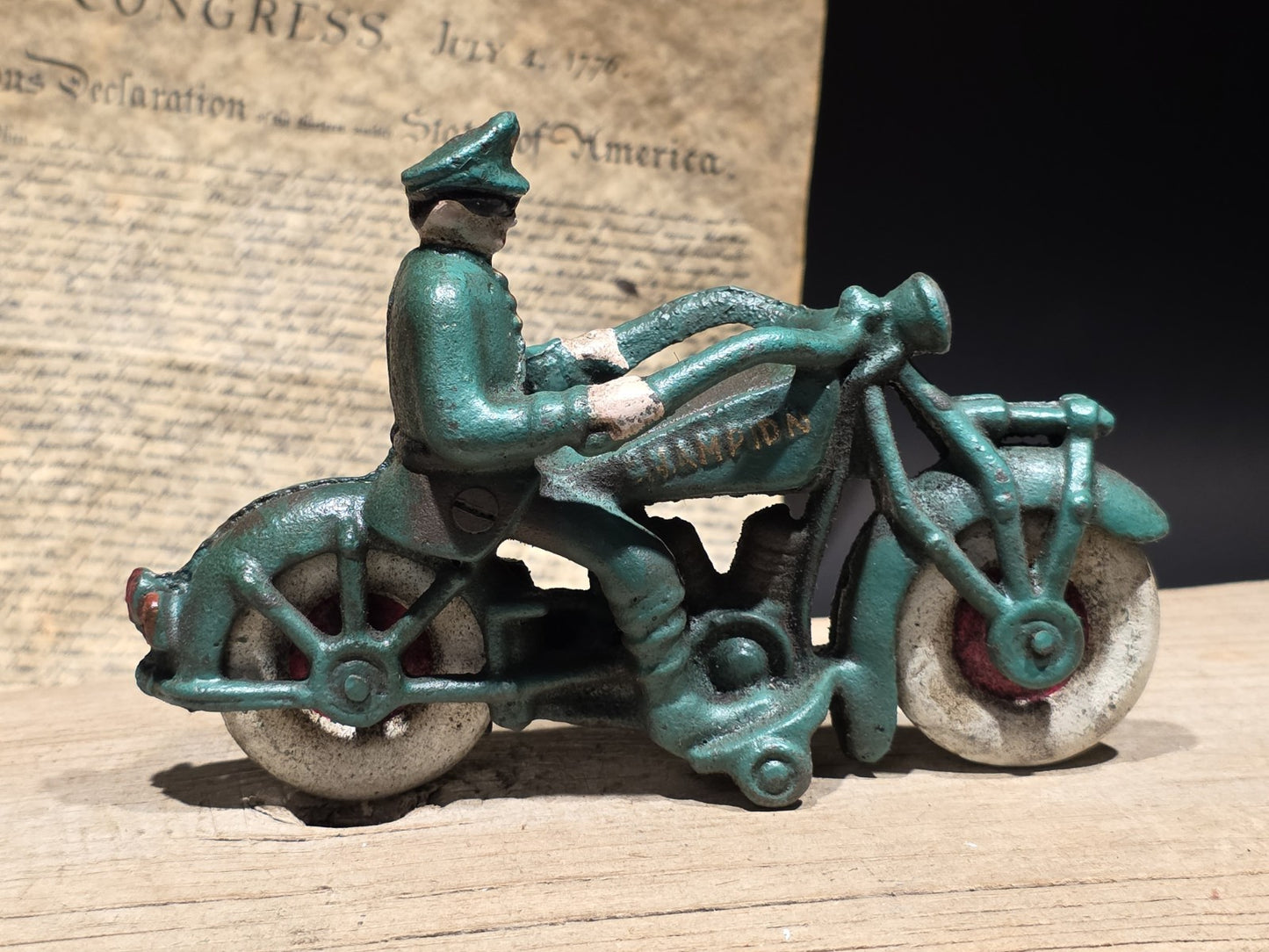 7" Vintage Cast Iron Police Motorcycle Toy Champion Patrol Officer Antique Style