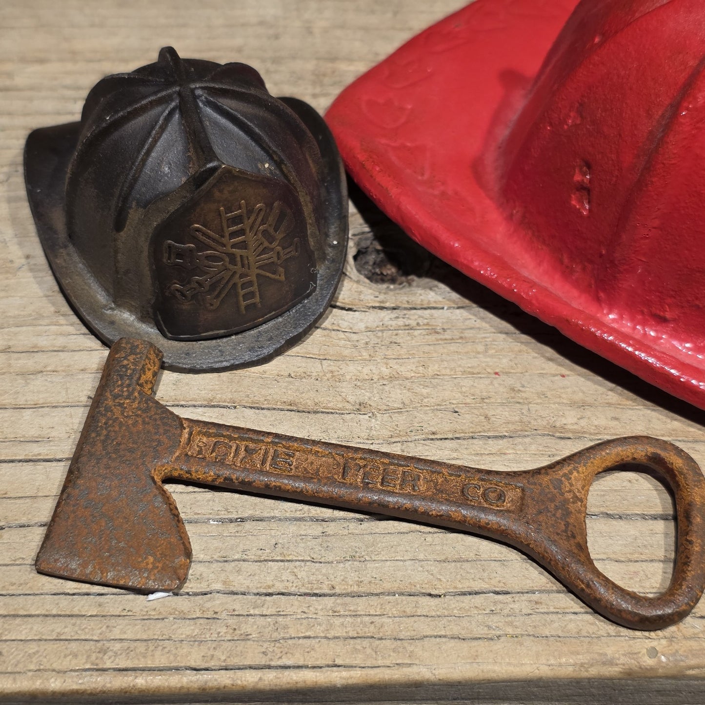 Mini Cast Iron Texaco Fire Chief Helmet Dixie Beer Axe Bottle Opener Lot
