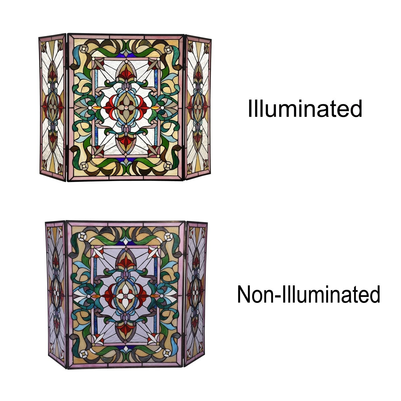 44" Folding Stained Glass Fireplace Screen