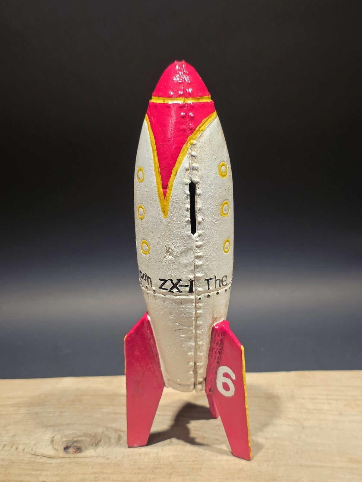 9" Antique Style Cast Iron Moon Rocket Coin Bank