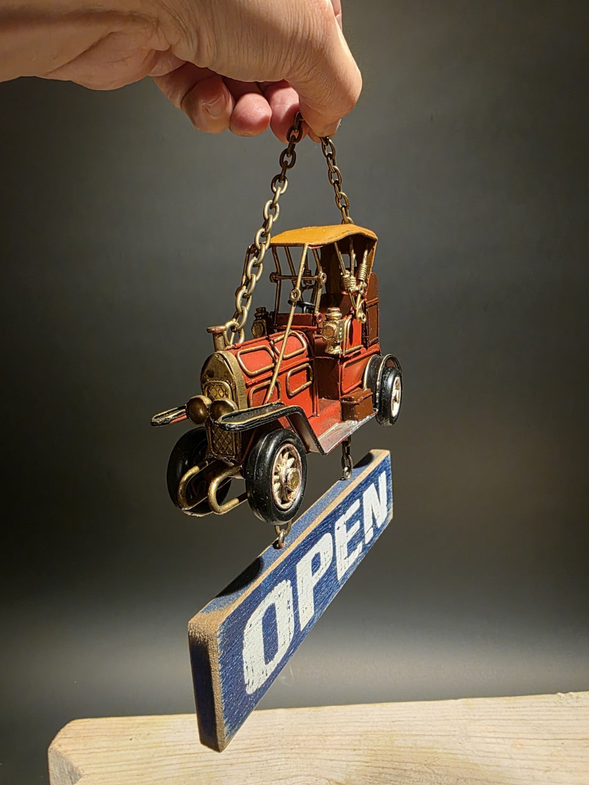8" Vintage Style Wooden Open / Closed Hanging Sign Classic Car Design