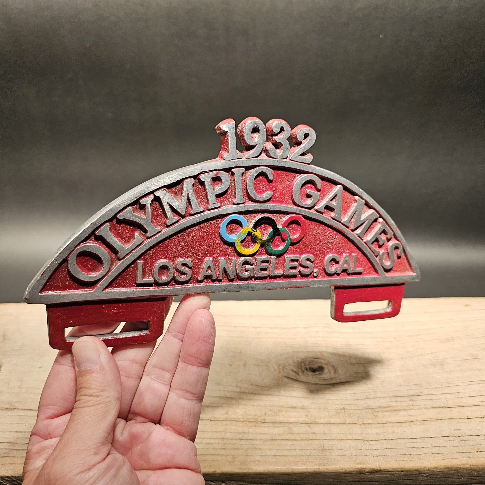 Vintage Style Aluminum 1932 Olympic Games License Plate Fob Topper