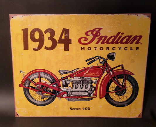 Metal Vintage Style Indian Motorcycle Sign Yellow