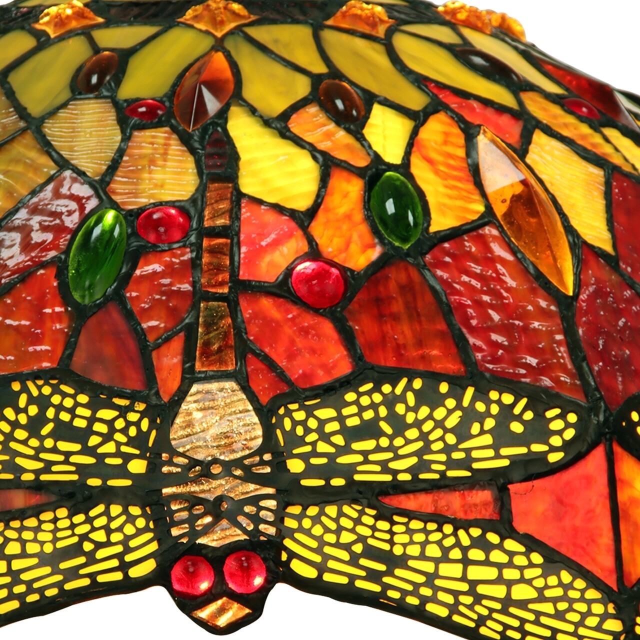 22.44" Antique Vintage Style Stained Glass Dragonfly Lighted Base Table Lamp