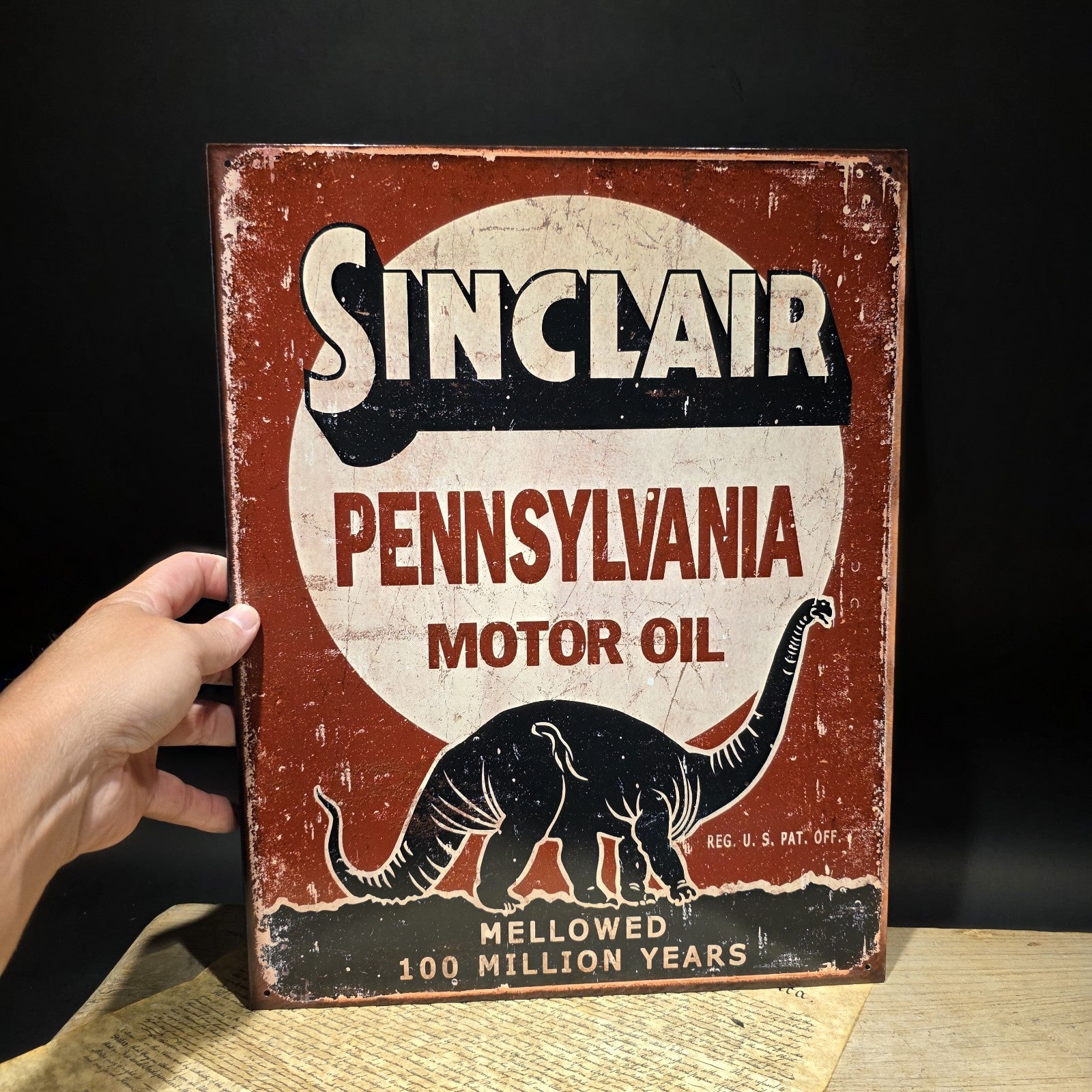 16" Vintage Style Sinclair Dino Pennsylvania Motor Oil Tin Sign