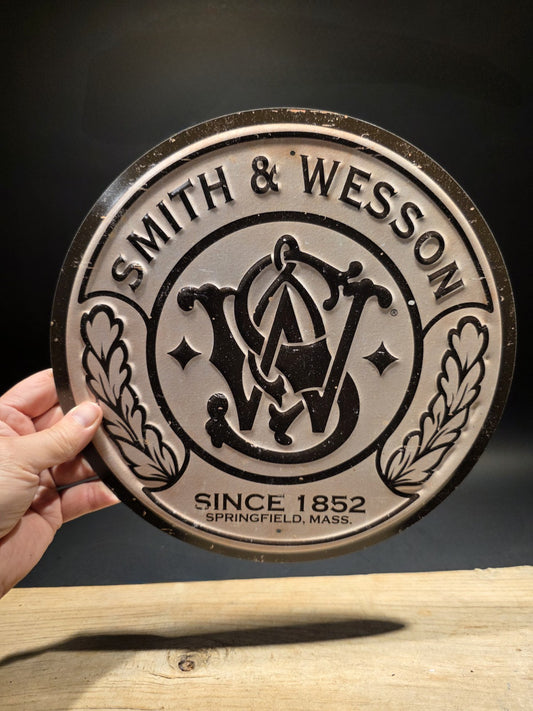 11 1/2" Vintage Style Round Metal Smith & Wesson Sign
